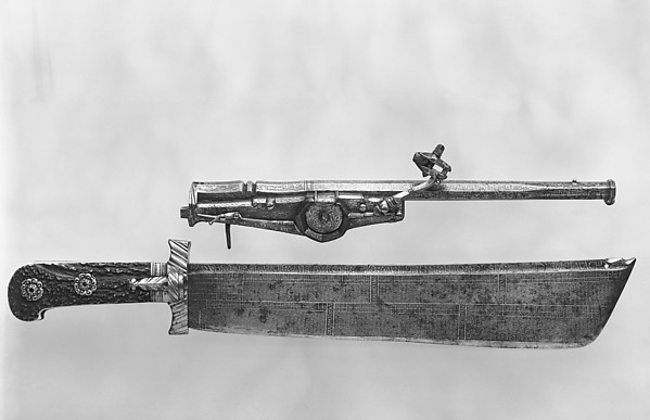 Hunting knife combined with wheellock pistol