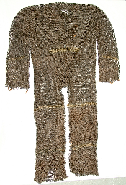 Mail hood (a) and one-piece mail suit (b)