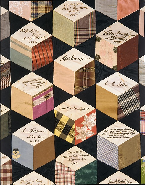Quilt, Tumbling Blocks with Signatures pattern