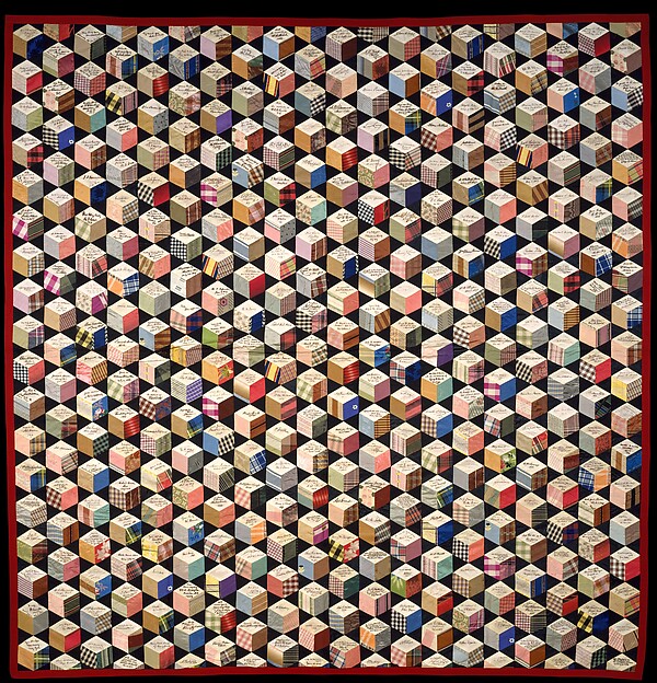 Quilt, Tumbling Blocks with Signatures pattern