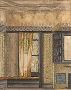 Aesthetic room interior with window and fireplace