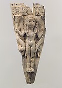 Horse frontlet with a nude goddess holding lotus flowers and lions