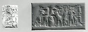 Cylinder seal: bull-man, bearded hero, and lion contest frieze