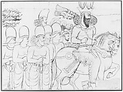 Drawing: Rock relief of Shapur I (r. A.D. 241-272) and members of his court at Naqsh-i Radjab, southern Iran