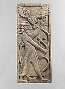 Panel with a male figure grasping a tree; winged sun disc above