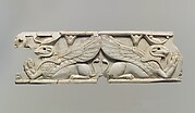 Plaque with reclining ram-headed sphinxes wearing the crown of Upper and Lower Egypt
