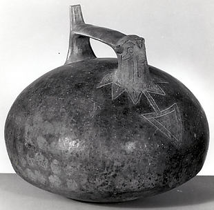 Double Spout and Bridge Bottle with Bird