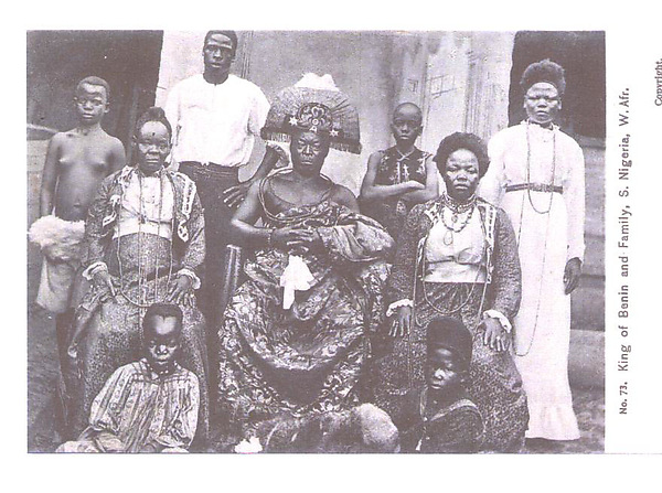 The king of Benin and family (Oba Ovonrramwen Nogbaisi, r. 1888-1914)