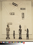 Untitled [Filipino, Easter Island, Indonesian, and Congolese sculptures in front of an unidentied painting by Morton Schamberg(?)]