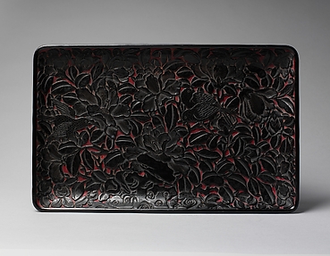 Rectangular Tray with Peonies and Parakeets