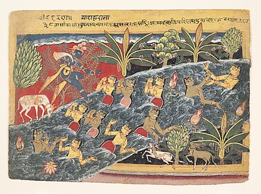 The Gopis Plead with Krishna to Return Their Clothing: Folio from 