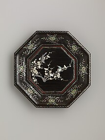 Octagonal Dish with Flowering Plum and Birds




