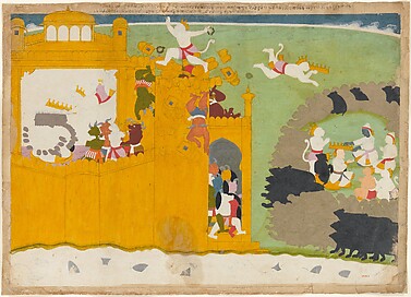 The Monkey Leader Angada Steals Ravana's Crown from His Fortress
