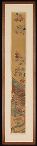 Piece from a Robe (Kosode) with Maple Leaves, Curtain, and Large Drum