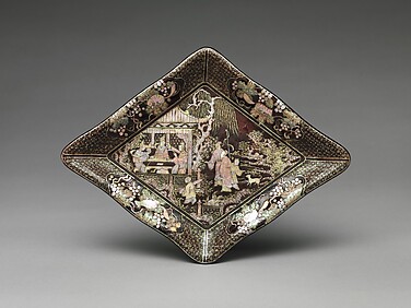 Lozenge-Shaped Dish with Figures in a Landscape