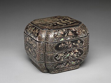 Tiered Box with Figural Scene, Flowers, and Birds

