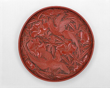 Round Dish with Birds and Hollyhock

