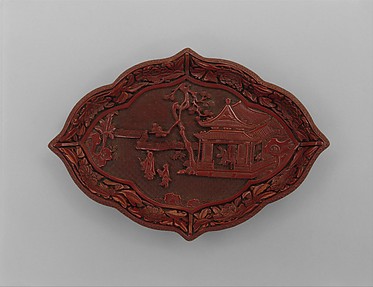 Lozenge-Shaped Dish with Figures in a Landscape