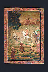 A Youth Expires When His Beloved Approaches and Speaks to Him: Page from a Gulistan of Sa’ di Manuscript (central section only) Reverse of penbox by 'Abid.

