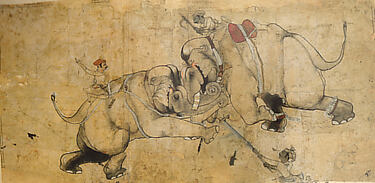Two Elephants Fighting