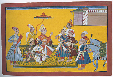 King Dasaratha Bids Farewell to His Sons Bharata and Shatrughna