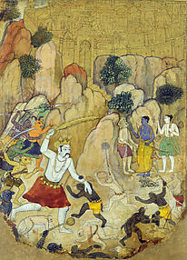 A Giant Demon, possibly Atikaya, Confronts Rama's Army