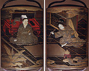 Case (Inrō) with Design of Chinese Scholar Seated at Low Desk (obverse); Lady Using Brush (reverse)