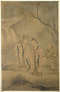 Scholars Strolling by the Waterfall