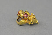 Pair of Ear Clips with Pale Red Stones and Granulate Design