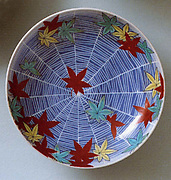 Dish with Design of Maple Leaves and Spider Web