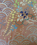 Piece from a Kosode with Wisteria and Stylized Waves
