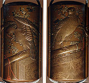 Case (Inrō) with Design of Falcon on Perches and Blossoming Plum Tree