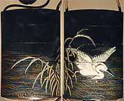 Case (Inrō) with Design of Heron Wading in Shallow Water beside Reeds