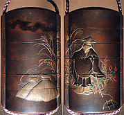 Case (Inrō) with a Fox from the Kyōgen Play The Fox Hunter (Tsurigitsune); Hunter behind Haystacks from the Kyōgen Play 