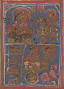 Aristanemi's Bridal Pavilion (top) and Witnessing Animals for Slaughter (bottom): Folio from a Kalpasutra Manuscript