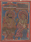 King Siddhartha Tells Queen Trisala the Meaning of the Fourteen Dreams (left) and The Interpretation of Dreams (right): Folio from a Kalpasutra Manuscript