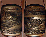 Case (Inrō) with Design of Winding River, Birds in Flight, Trees and Clouds