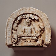 Niche with the Seated Bodhisattva Shakyamuni Flanked by Devotees and an Elephant