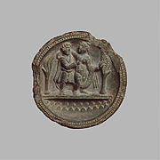 Dish with a Mythological Couple (Perhaps Apollo and Daphne)