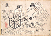 Katsuyama Matagoro as a Yane-chi Seated on a Straw Mat on the Tiled Roof of a House