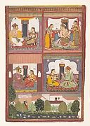 Four Love Scenes and a Landscape: Page from a Dispersed Raskapriya