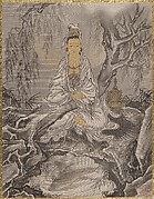 Kannon Seated Under A Tree: Fish in a Whirlpool in the Foreground