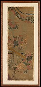 Piece from a Robe (Kosode) with Cherry Blossoms and Monkeys with Palanquin
