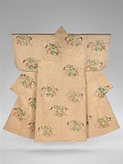 Noh Costume (Nuihaku) with Design of Millet and Nandina Berries on a Background of Pine Branches and Zither Bridges