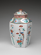 Hexagonal Jar with Flower and Bird Decoration (one of a pair)