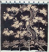 Noren with Design of Flowering Cherry Tree