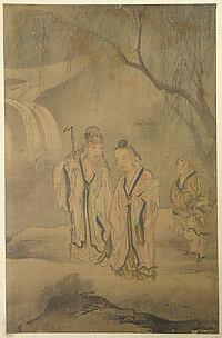 Scholars Strolling by the Waterfall