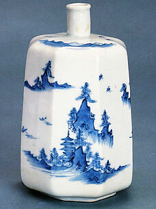 Octagonal Sake Bottle with Landscape Design