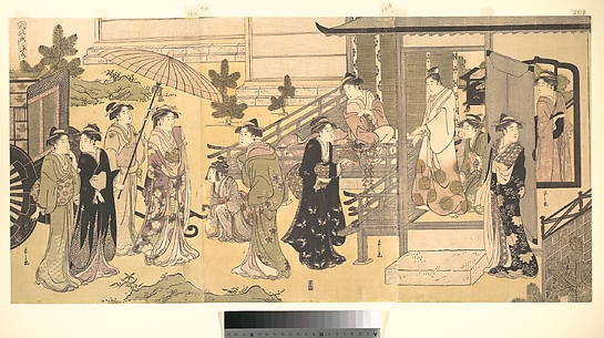 A Disguised Scene from The Tale of Genji (Fūryū Yatsushi Genji), Chapter 33, “Wisteria Leaves (Fuji no uraba)”