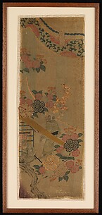 Piece from a Robe (Kosode) with Cherry Blossoms and Monkeys with Palanquin